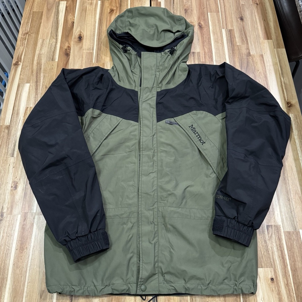 Vintage Marmot Jacket Mens M Green Black Gore Tex Mountain Shell Parka 90s